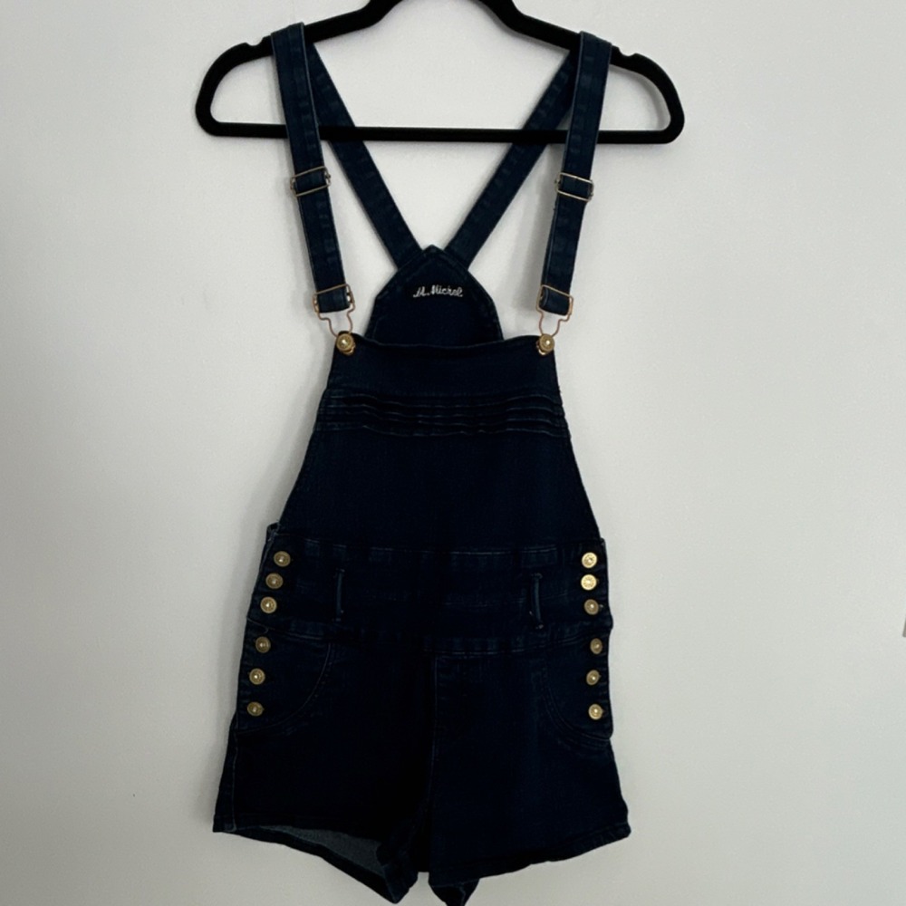 A. Michel Juniors Women's Dark Blue Denim Overall Romper w/ Button Accents, 15/M